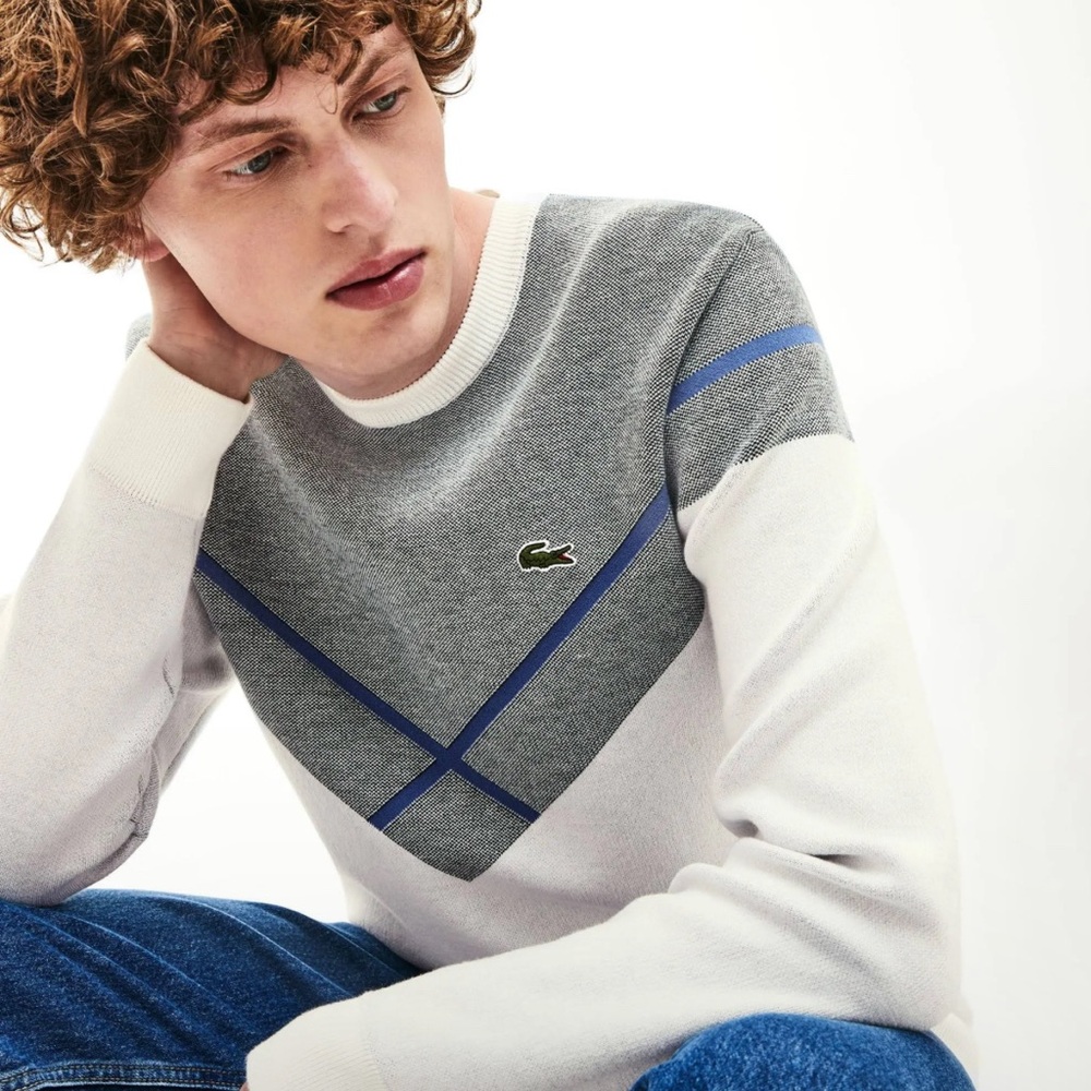 LACOSTE CREWNECK JACQUARD DESIGN L CREWNECK V SWEATER VARSITY